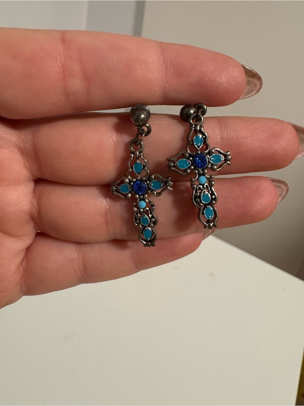 Turquoise Blue Cross Drop Earrings - Women Jewelry